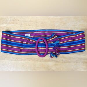 Liz Claiborne Woven Belt Women’s 34”‎ Colorful Striped 80s Retro Fringed Hippie